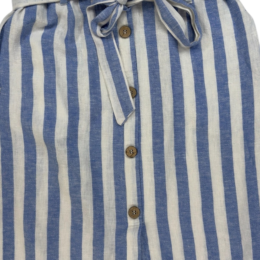 Love Tree Linen L Striped Midi Skirt Blue White Paperbag Waist Nautical Beachy - Picture 3 of 12